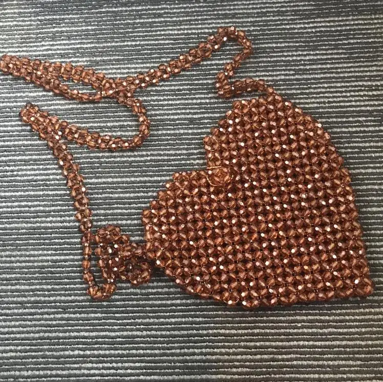 
Hot sell fashion custom crystal dark brown/red beads beaded single shoulder heart shape bead bag 