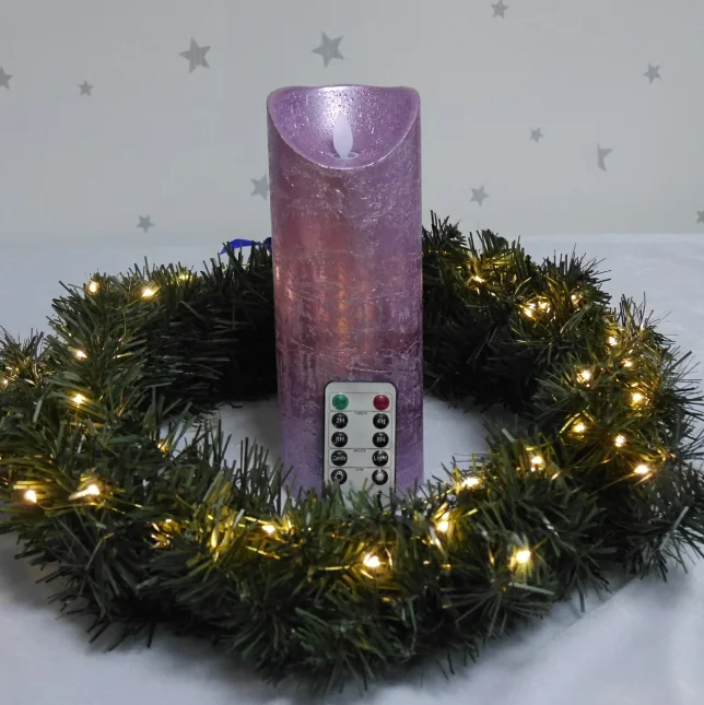 Moving wick flameless LED candle Purple drawing paraffin wax weddings candles
