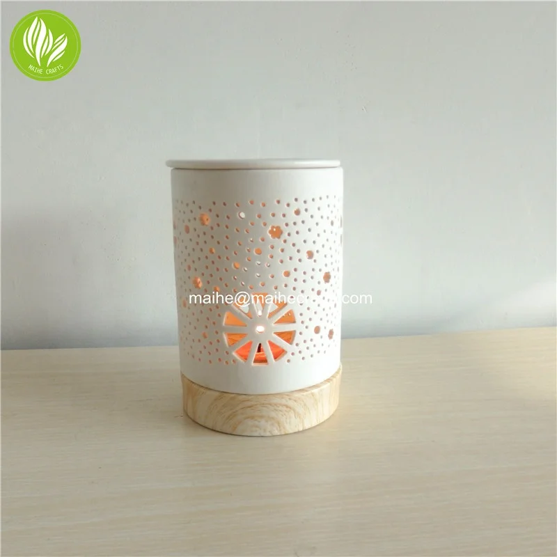 wooden finishing ceramic fragrance oil burner Tea Light oil burner