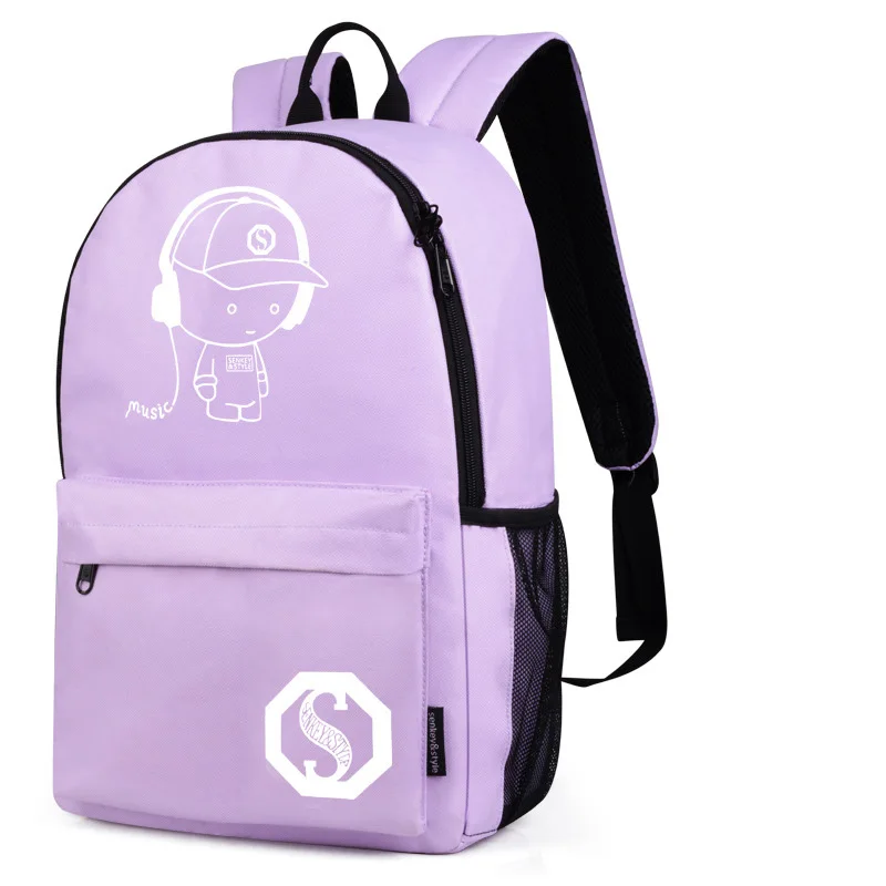 Glow In The Dark Polyester School Backpack For Teenager USB Charge Computer Anti-theft Laptop Backpack 14/15.6 Inch
