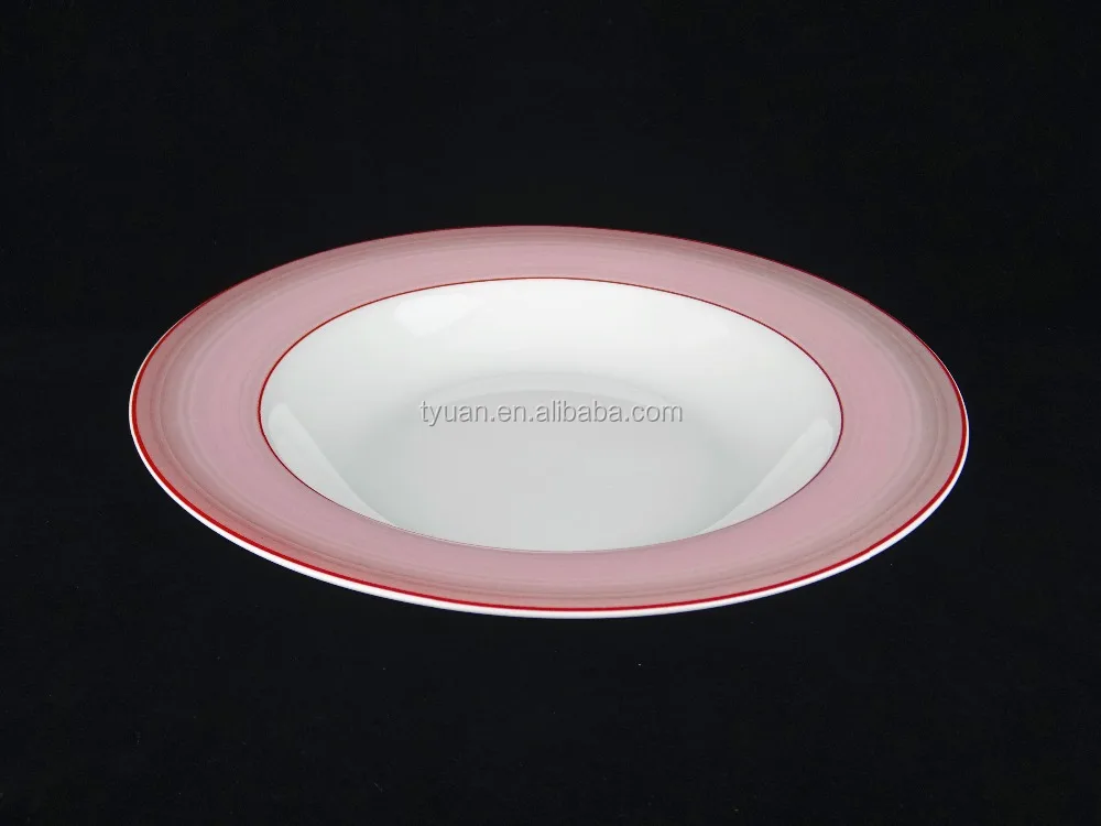 New bone china 28 pcs unbreakable italian porcelain dinnerware dinner plate set with red stripe