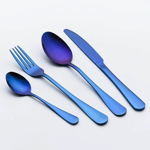 wedding gold cutlery set customized with logo spoons forks knives stainless steel rose gold,blue,black,flatware set