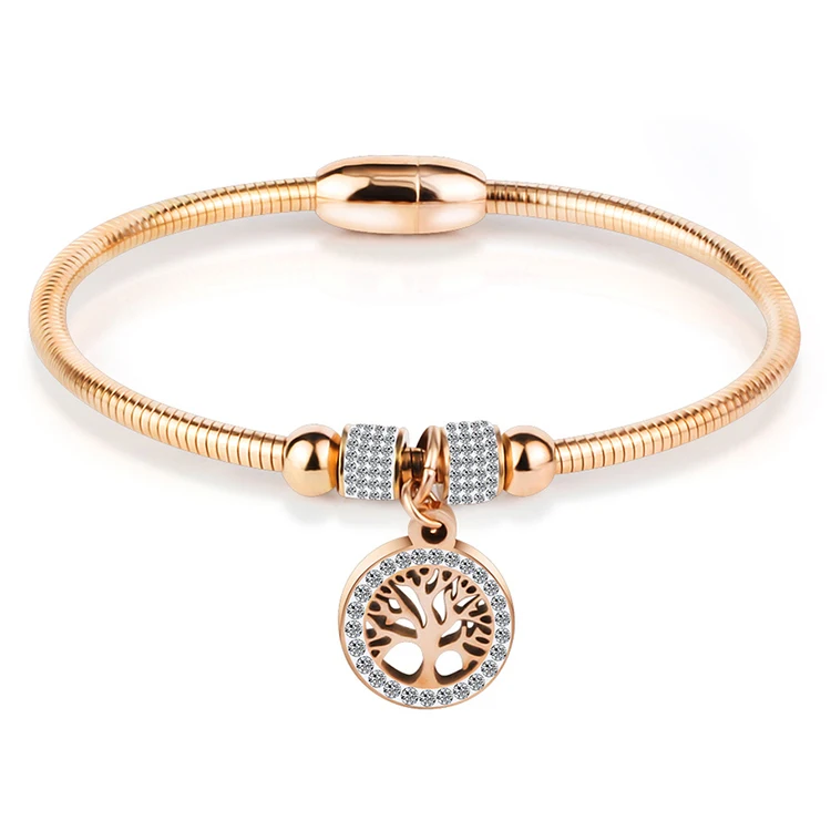 LOYALTY B167 DIY Stainless Steel Tree Of Life Charm Silver Snake Chain Magnetic Clasp Bracelet