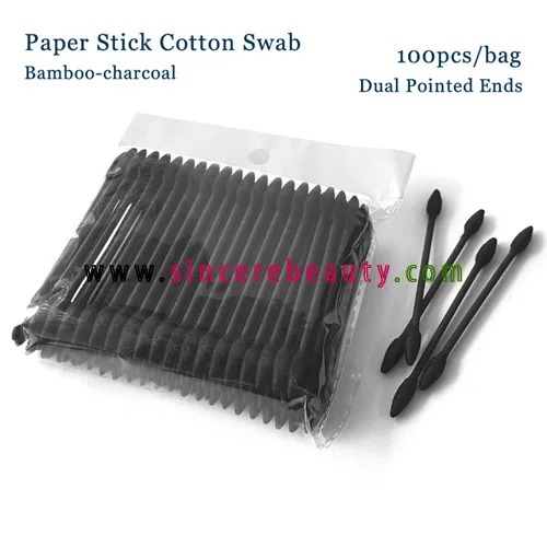 Экологичный ватный тампон из бамбукового угля с двумя острыми ватными палочками 100 шт. в ванне откидной крышкой