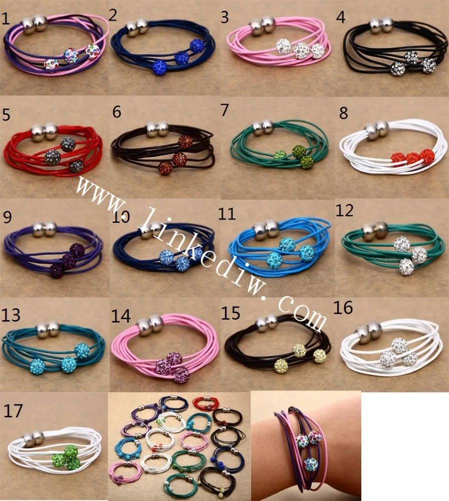 Genuine Leather multilayer bracelet with Crystal 10mm beads magnetic clasp factory price