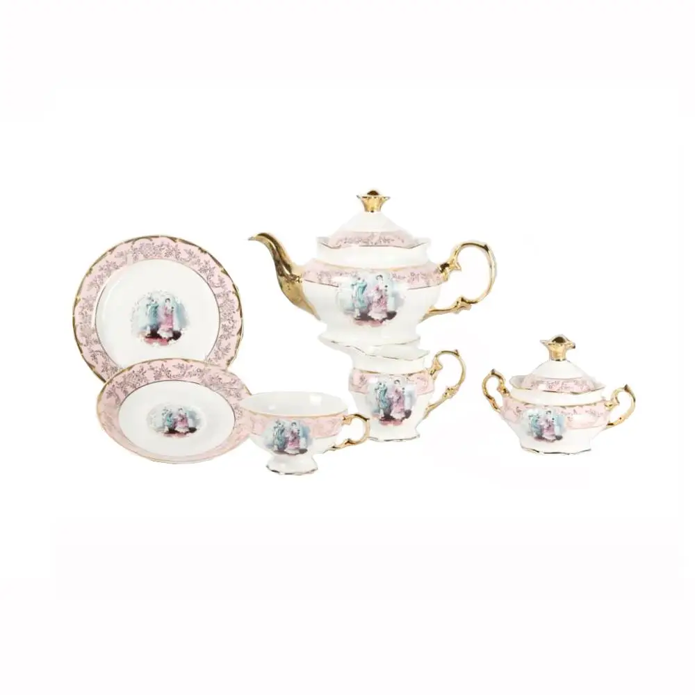Wholesale Price Custom Design New Bone China Porcelain 24pcs Coffee and Tea Set in Egypt