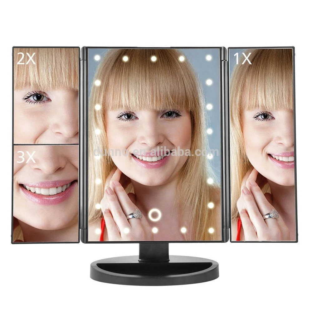 Складное настольное зеркало для макияжа с сенсорным экраном, 21 светодиод