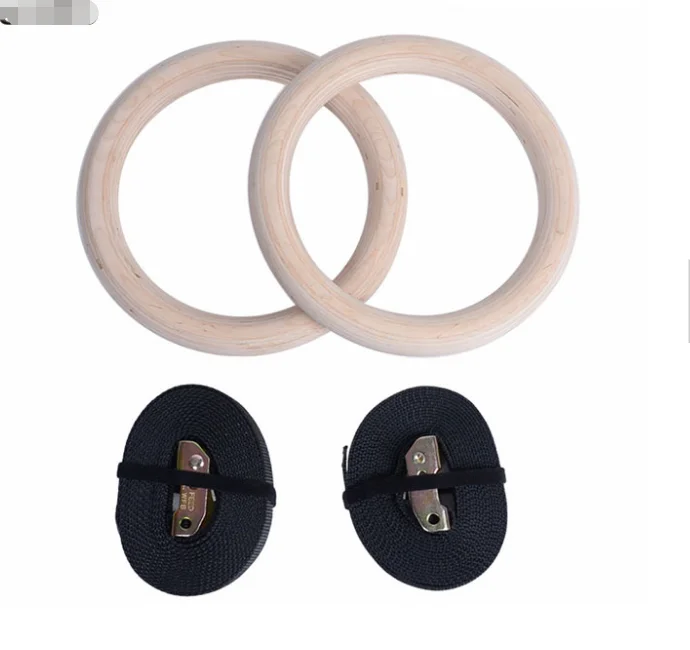 Supplying real Wooden Gym Rings with Colorful Strap