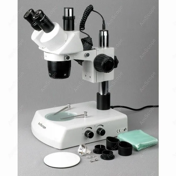 
AmScope Supplies 10X-15X-30X-45X Trinocular Stereo Microscope with Top & Bottom Lights 