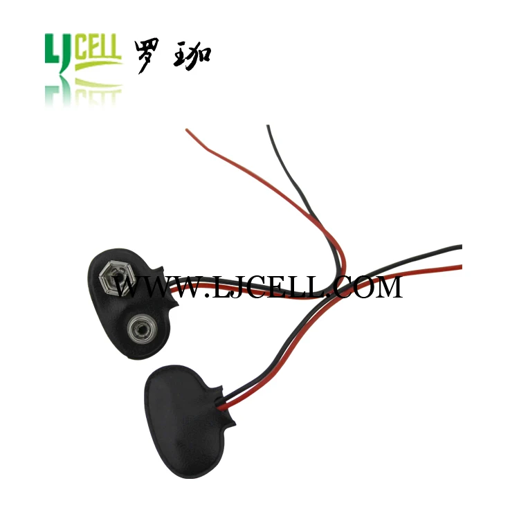 Black 9v Battery Snap Clip With The Lead Wire,Hard Plastic Shell