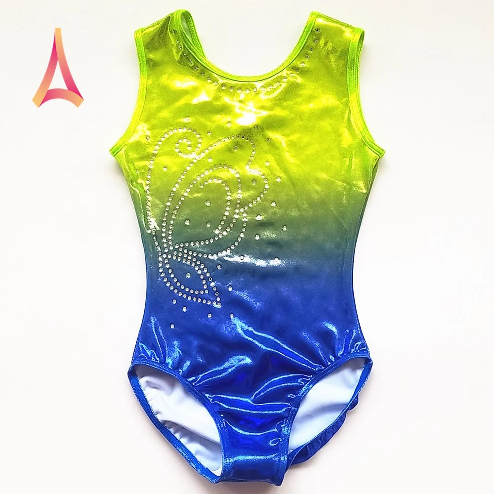Butterfly rhinestone-embellished Shiny ombre Girls Leotards Gymnastics Apparel