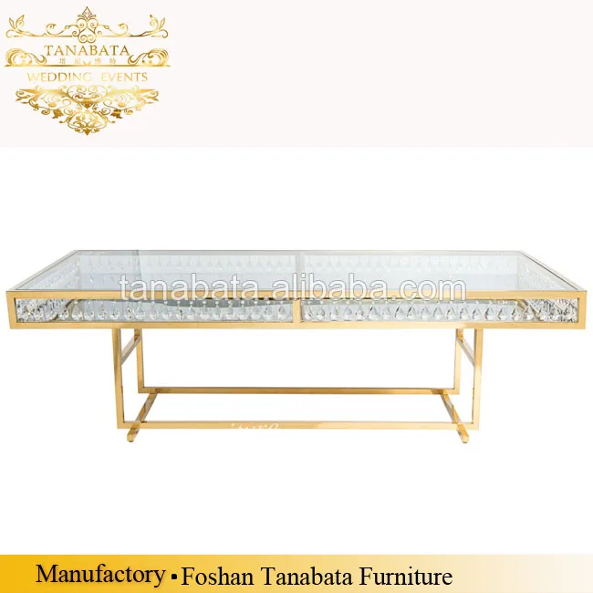 
Luxury rectangle transparent crystal golden frame dining table 