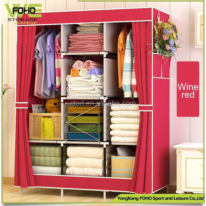 Modern Portable Fabric Wardrobe Iron and Plastic Folding Storage Cabinet for Baby and Home Use for Bedroom Furniture