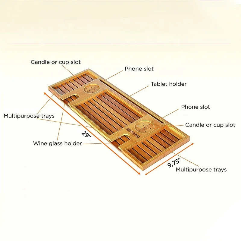 Luxury Wood Natural Bamboo Bathtub Caddy/Bath Serving Tray