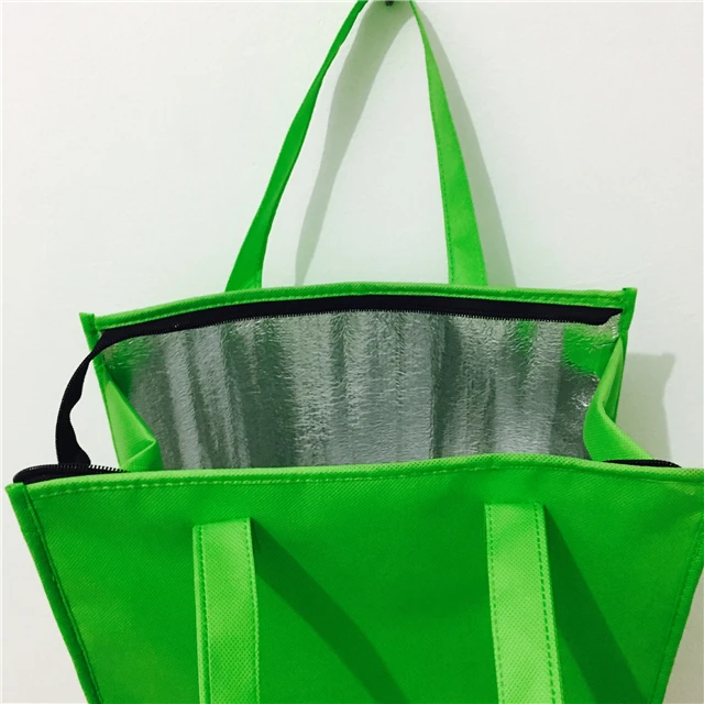 Reusable Insulated Non-woven Grocery tote cooler Shopping Bag With Zipper
