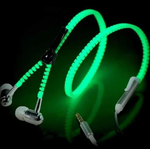
Christ gift In-Ear Metal Zipper Earphone 3.5mm Wired with Microphone Light Luminous Glowing in the dark Headset 