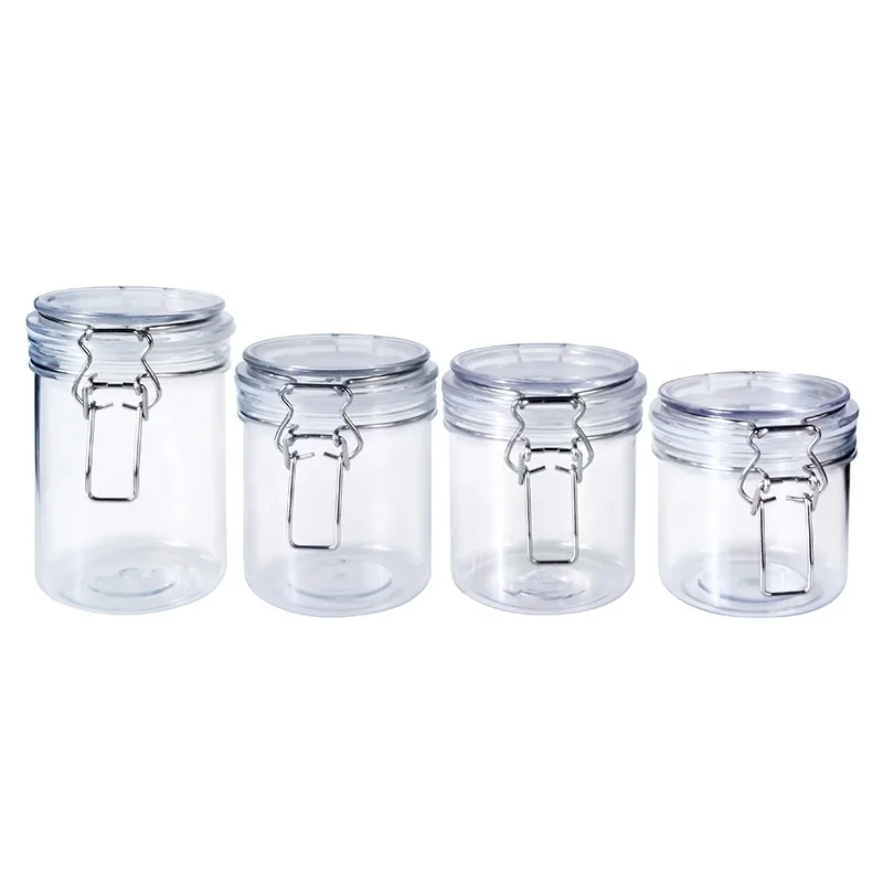
Wholesale food storage container 40ml 60ml 120ml 150ml 200ml 250ml 550ml 1000ml air seal PET plastic kilner jar with metal lock 