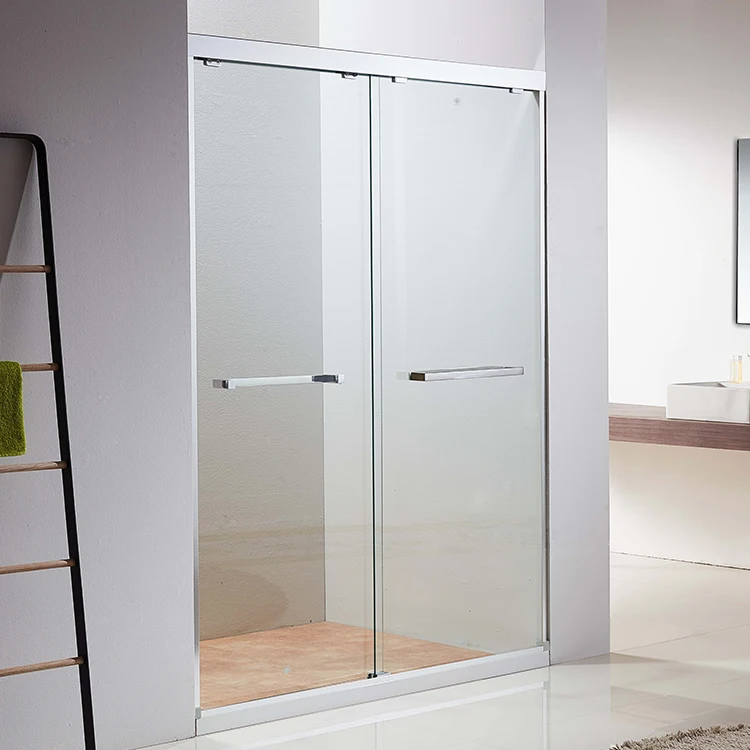 Soft Closer Aluminum Frame Tempered Glass Bypass Double Sliding Shower Door For Bathroom