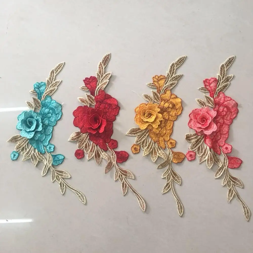 3D Flower Red Rose Applique Embroidery Patches for Clothes Decorated Sewing