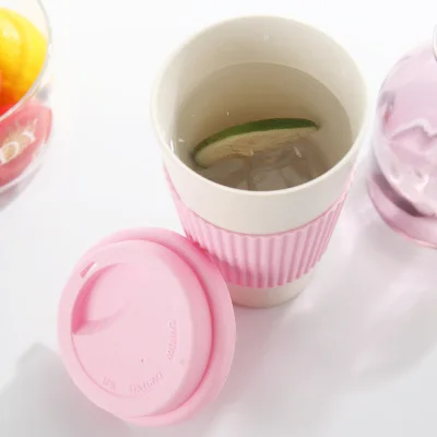 350ml 400ml 600ml drinking travel cups silicone lid and cover bamboo coffee mug