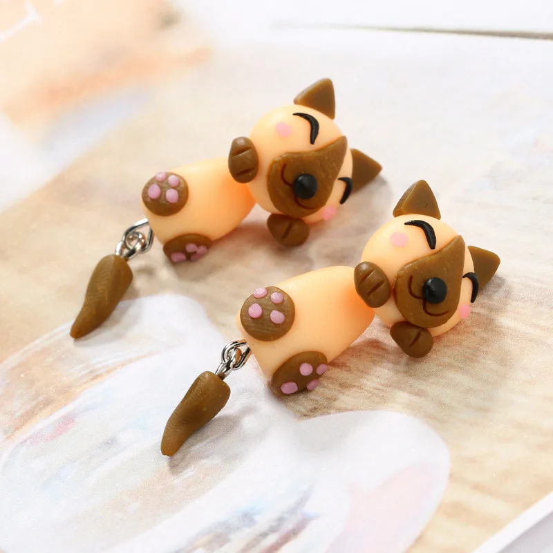 New Fashion DIY Handmade Polymer Clay Cute Cow 3D Animal Dog Stud Earrings For Women Girl Cartoon Earrings Party Gift