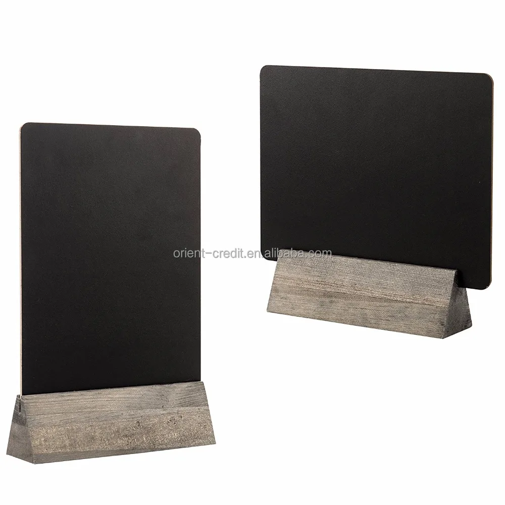 Set of 4 Tabletop Double Sided Chalkboard Display Sign, Placeholder with Wooden Base Stand, Gray