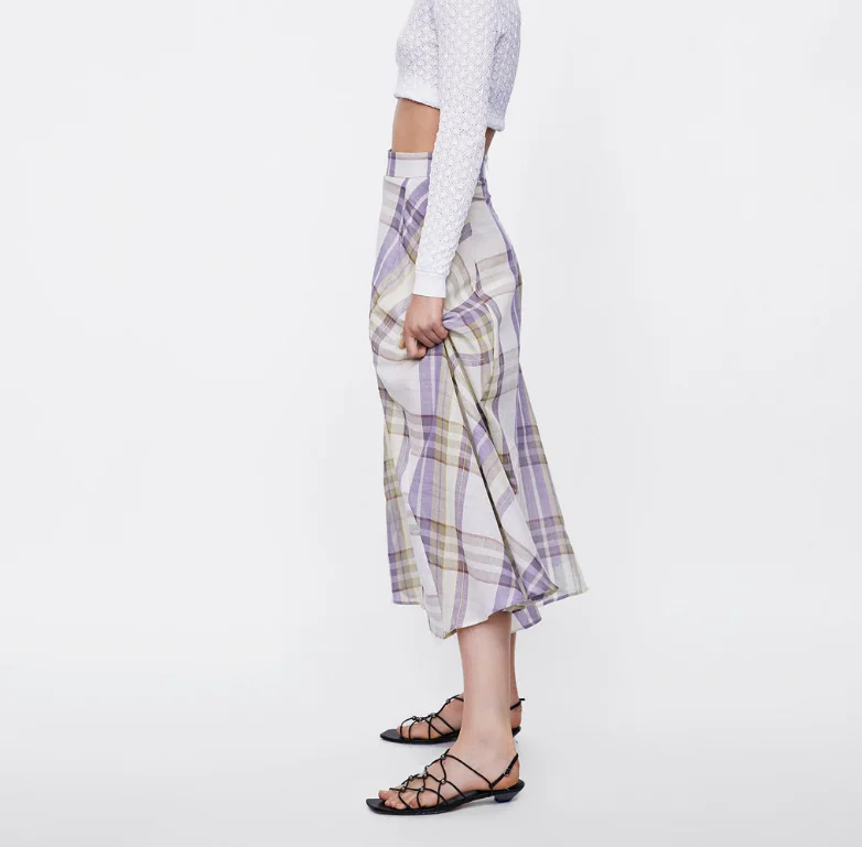 beautiful design casual long summer ladies cotton long Plaid skirts