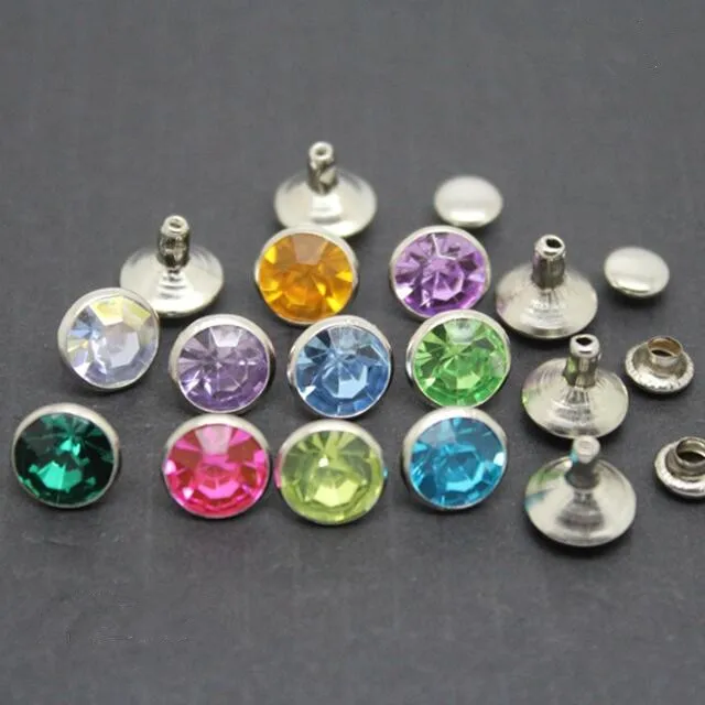 9mm Rhinestone Diamond Clear RIVET STUDS Spikes Clothes for Shoes Bags 1000pc/pack