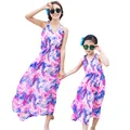 Fashion Bohemian Mom And Daughter Dresses Family Matching Outfits V neck Sleeveless Long Summer Dress Family