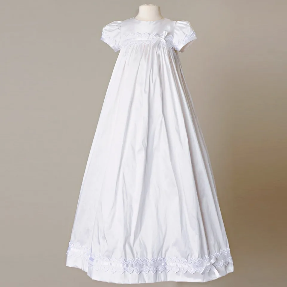 Шелковый наряд для крещения, с драпировкой и кружевной аппликацией, одежда для маленьких мальчиков из тафты для крещения