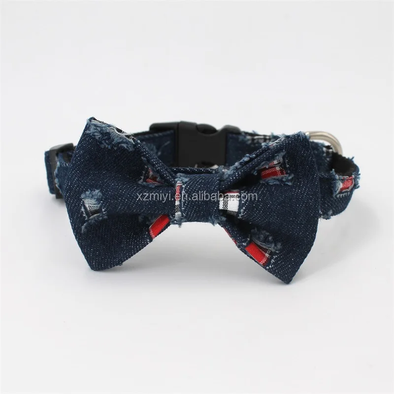 
DIY customized Denim dog collar with bowtie& leash,Soft Padded puppy&cat pet accessories 