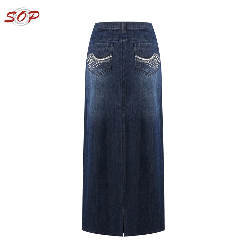 Plus size maxi skirts denim embroidery designs skirt woman