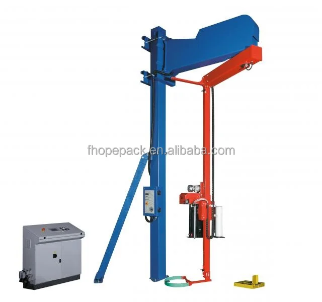 Rotary arm pallet stretch wrapper, turntable pallet wrapping machine