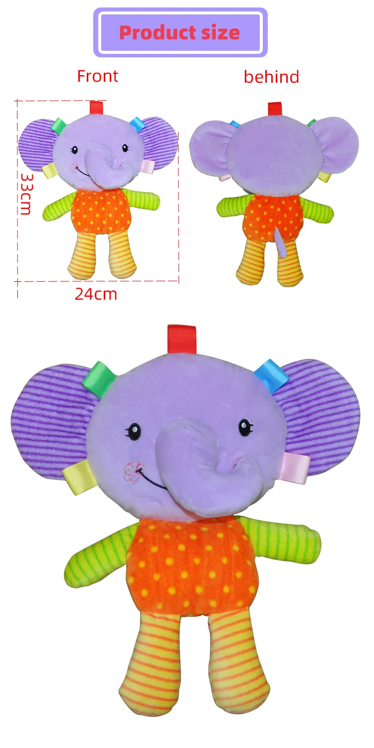 OEM/ODM factory   Baby toys soft  33cm purple stuffed elephant  plush baby doll toys
