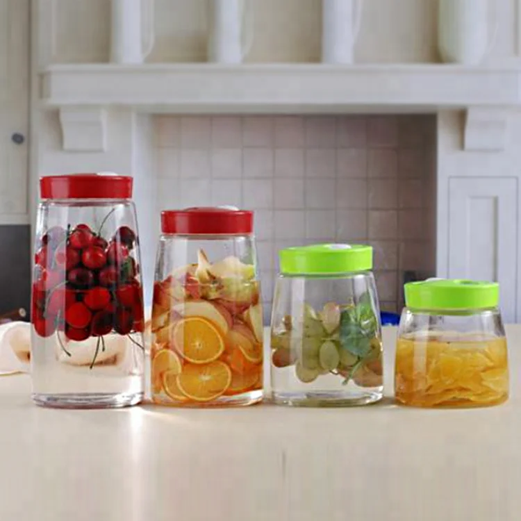 Clear lead-free kitchen food storage glass fermentation jar with plastic lid