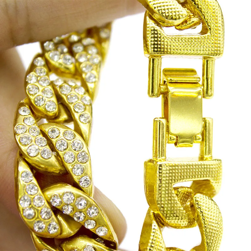 
European and American style big gold hip pop chains with crystal 