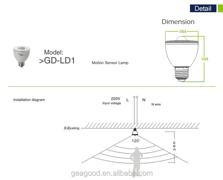 Geagood motion sensor light bulb 6000k led lamp light sensor , bulb with motion sensor