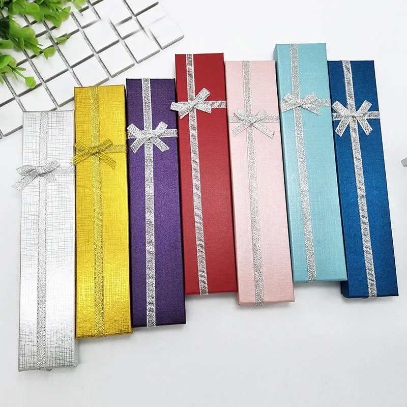 New arrival handmade Custom Made Color Logo small jewelry box Foam Filled Cardboard jewelry box for necklace with bow and foam
