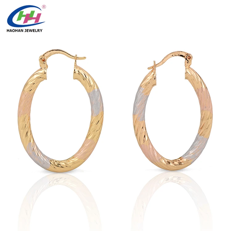 
2019 Factory Price Three Tone Plated Copper Alloy jewelry Hoop Earrings for women 