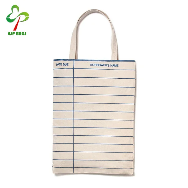 Flat inner pocket utility library bag, custom printed shopping beach canvas tote