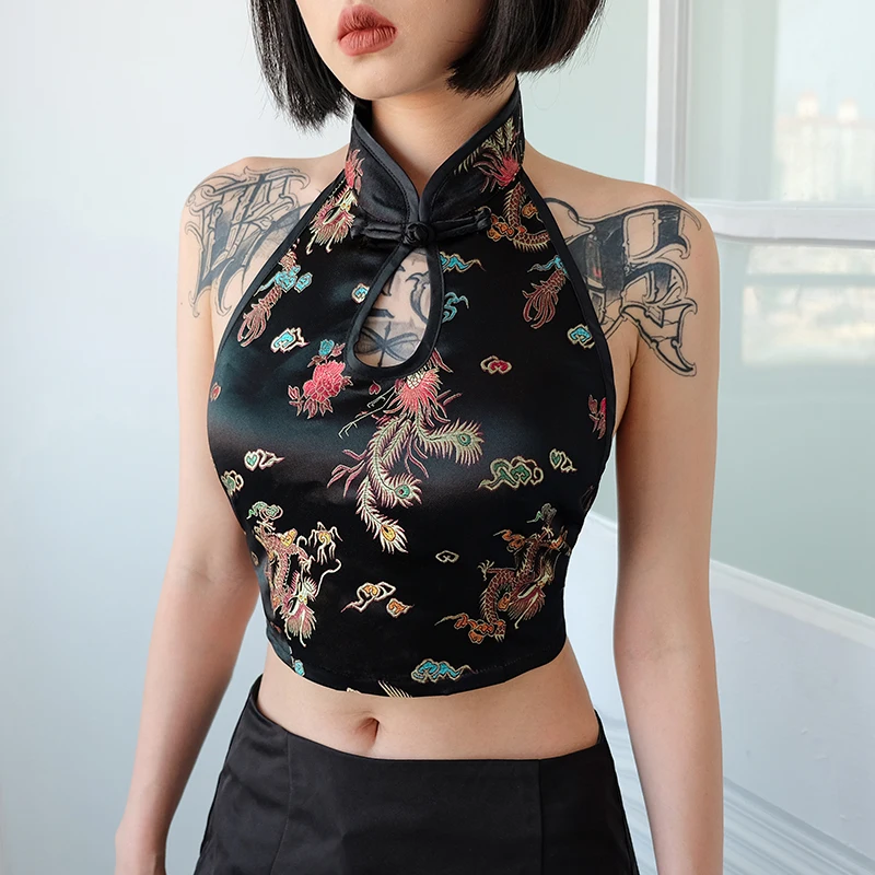 
Wholesale Chinese Style Chest Wrap Sexy Women Crane Tube Top Slim Fit CheongSam Vest For Woman 