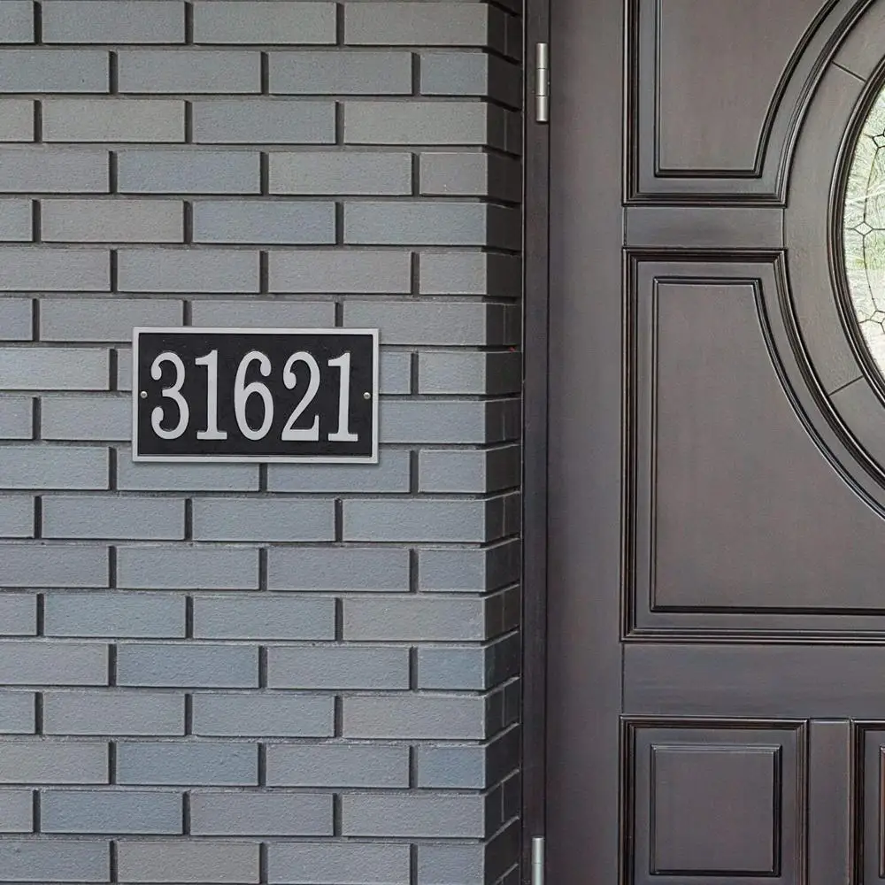 Whitehall Personalized Cast Metal Address Plaque Rectangle Black with Silver Numbers Custom House Number Sign