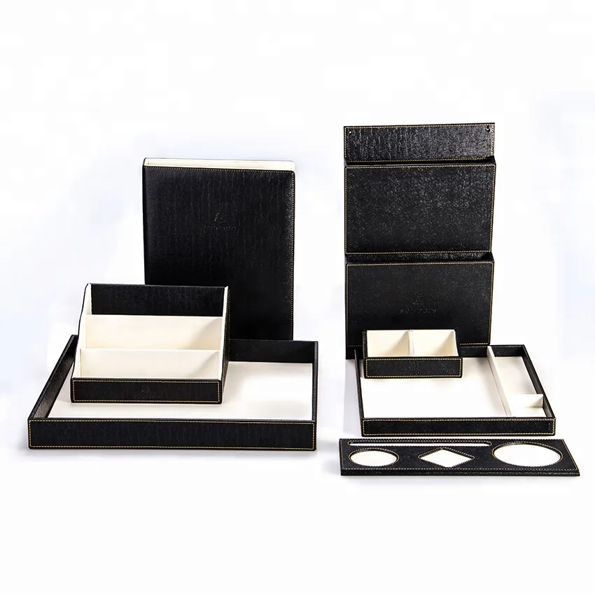 Factory Black Leather Hotel Accessories Desk Set High Quality Business Office Set