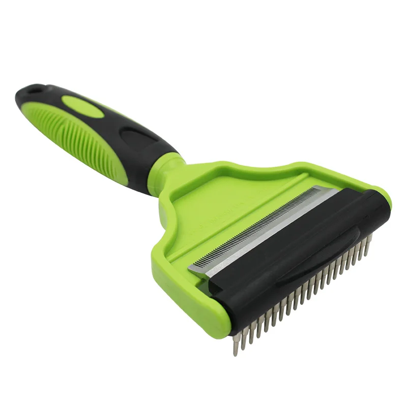 large plastic handle pet double grooming deshedding tool row rake comb brush with long pins