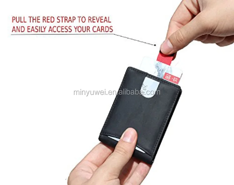 Custom Slim Mens Leather wallet money clip with a pull-tab RFID blocking Hot Selling