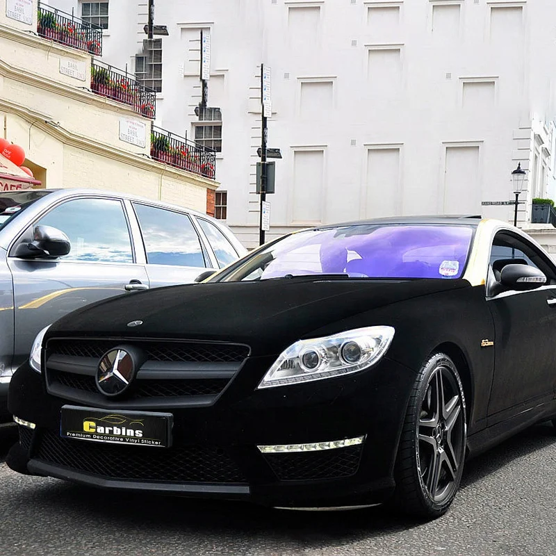Carbins 1.42*15m New Best Vinyl Adhesive Velvet Suede Fabric Black Car Wrap Velvet Suede Vinyl Film