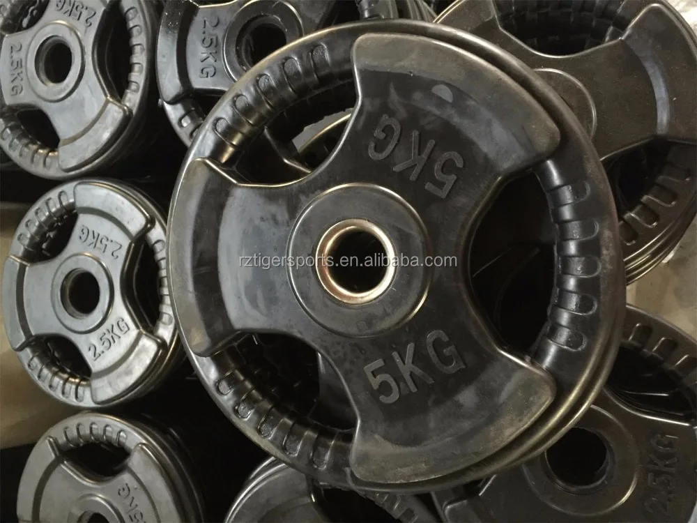 Tri grip rubber coated bumper weight plate for gym crossfit