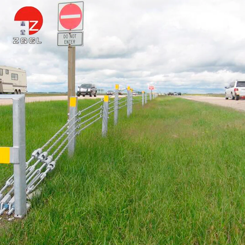 Roadside Barrier Fence Galvanized Steel Barriers Wire Rope Fence