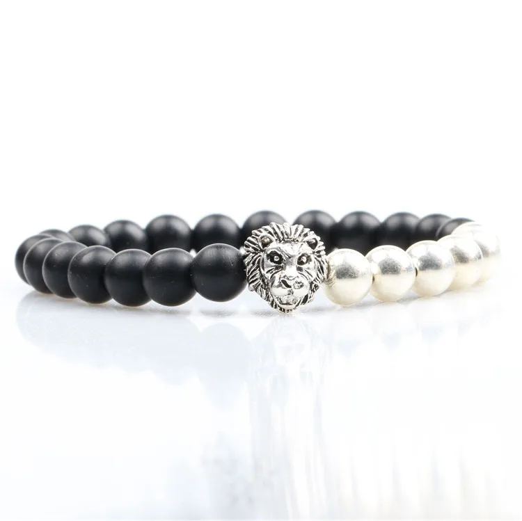 Бусы из натурального камня Ювелирные изделия лава вулканический изготовленным на заказ логосом лев браслет для мужчин