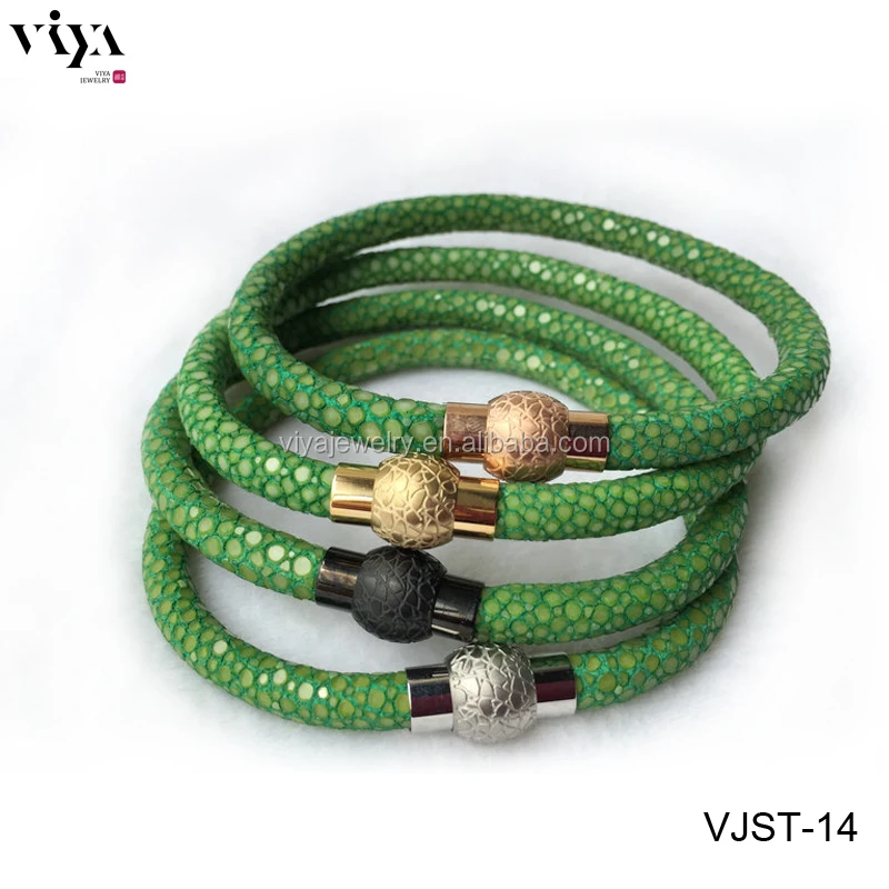 Unisex Jewelry Stingray Leather Bracelet Stainless Steel Magnetic Lock Clasps, Cuff Bangle, Leather Cord